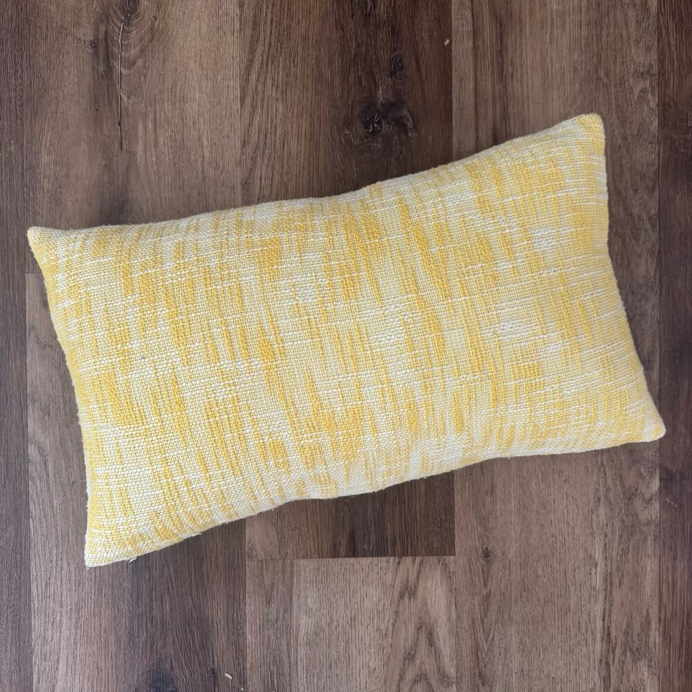 Rectangular Feather Throw Pillow in Marled Knit Yellow and White Pattern